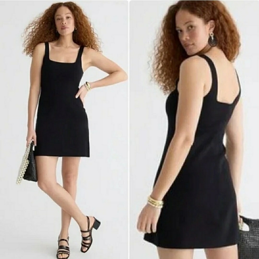 J.Crew Womens Squareneck Black Knit Sleeveless Mini Sweater Dress S